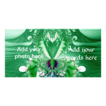Green Heart and Flowers Fractal Photo Greeting Card