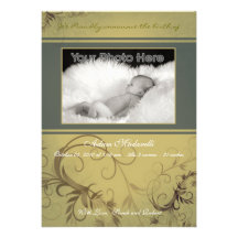 Green ivy baby boy birth photo announcement