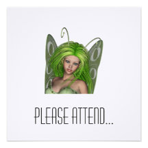 Green Lady Fairy 1 - 3D Fantasy Art - Custom Announcements