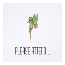 Green Lady Fairy 6 - 3D Fantasy Art - Personalised Invitations