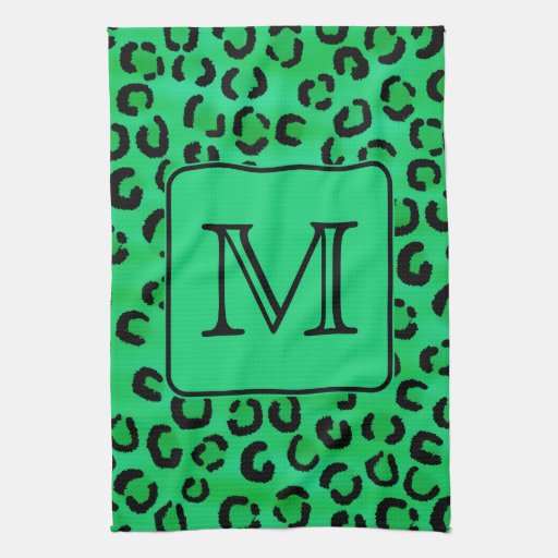 Green Leopard Print with Custom Monogram. Hand Towels | Zazzle.