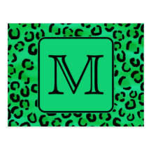 Green Leopard Print with Custom Monogram. Post Card