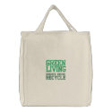 GREEN LIVING EMBROIDERED REUSABLE TOTE embroidered bags