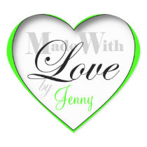 Green "Made with Love by ____" - Heart Stickers