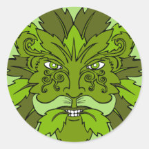 Green Man Round Sticker