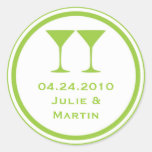 Green martini wedding favour tag seal label round stickers