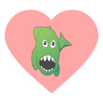 Green Mean Shark Heart Stickers