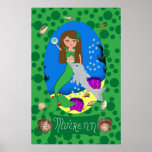 Green Mermaid and Dolphin Print