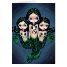 "Green Mermaid Triplets" Greeting Card