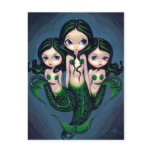 "Green Mermaid Triplets" Postcard