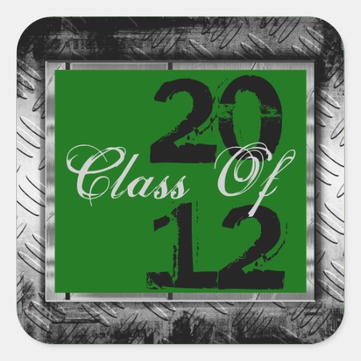 Green & Metal Look Any Year Graduation Stickers