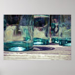 Green Mexican Glass on Rough Pine Table Poster