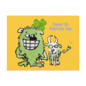 Green Monster Goat Shamrock Cartoon Postcards