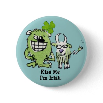 Green Monster Goat Shamrock Cartoons Button by zooogle