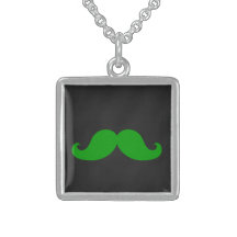 Green Moustache on Black Chalkboard Necklace