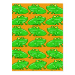 Green Multi-Frogs On Orange Postcards