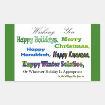 Green Multi holiday greetings Rectangular Stickers
