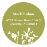 Green nature leaf plant custom name address label round stickers