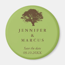 Green oak tree wedding announcement save the date refrigerator magnets