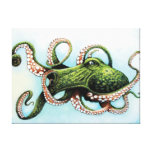 Green Octopus Stretched Canvas Print