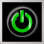 Green On Power Button - Black posters