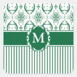 Green on White Damask Stickers