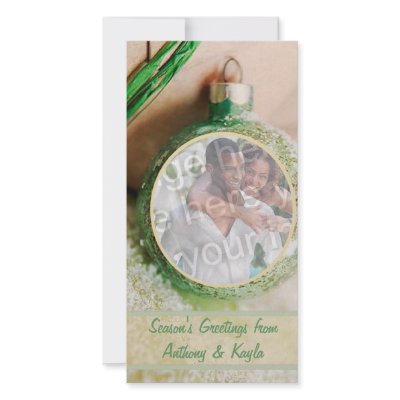Green Ornament And Snow Photo Holiday Card Personalised Photo Card by StationeryStore