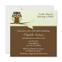 Green Owl Baby Shower Invitations