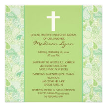 Green PAISLEY Baby Girl Baptism Inviation Announcement