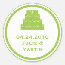 Green party cake wedding favour tag seal label round sticker