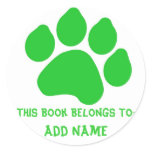 Green Paw Print Bookplate Sticker