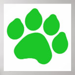 Green Paw Print Poster