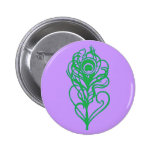 Green Peacock Feather Pinback Buttons