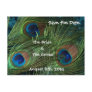 Green Peacock Feathers Save the Date Postcard