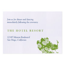Green peacock wedding reception enclosure cards business card template