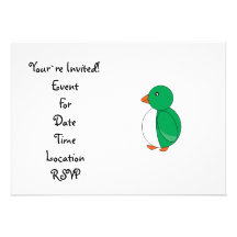 Green penguin personalised invitations