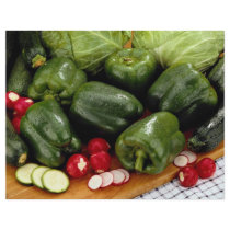 Green peppers, zucchini, cabbage on a cutting boar custom flyer