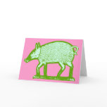 Green Pig Greeting Card: Primitive Folk Art Design