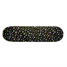 Green Pink and Blue Pastel star pattern on black Skate Board