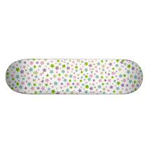 Green Pink and Blue Pastel star pattern on white Skateboards