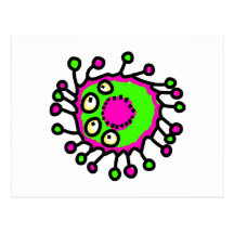 Green & Pink Cartoon Germ Postcard