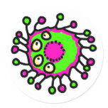 Green & Pink Cartoon Germ Round Sticker