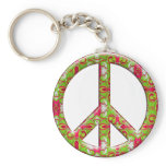 GREEN & PINK RETRO PEACE SIGN keychains