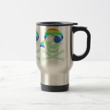 Green Pirate Skull Travel Mugs