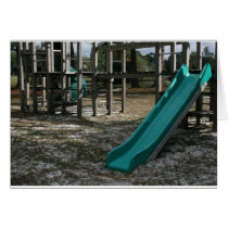 Green Playground slide, wood jungle gym Card
