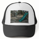 Green Playground slide, wood jungle gym hats