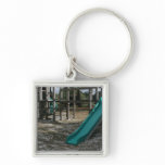 Green Playground slide, wood jungle gym keychains