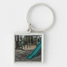 Green Playground slide, wood jungle gym Keychain