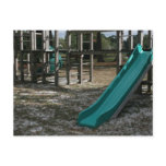 Green Playground slide, wood jungle gym postcards