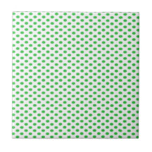 Green Polka Dots on White Ceramic Tiles